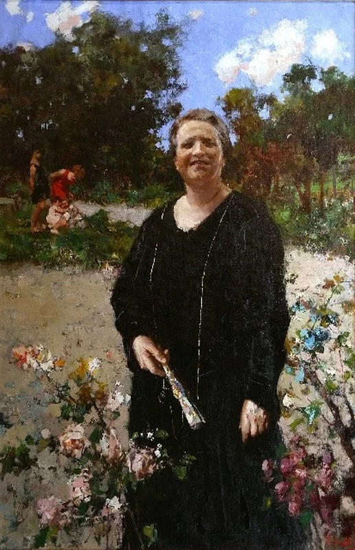 Ritratto in villa con la moglie dell'artista
